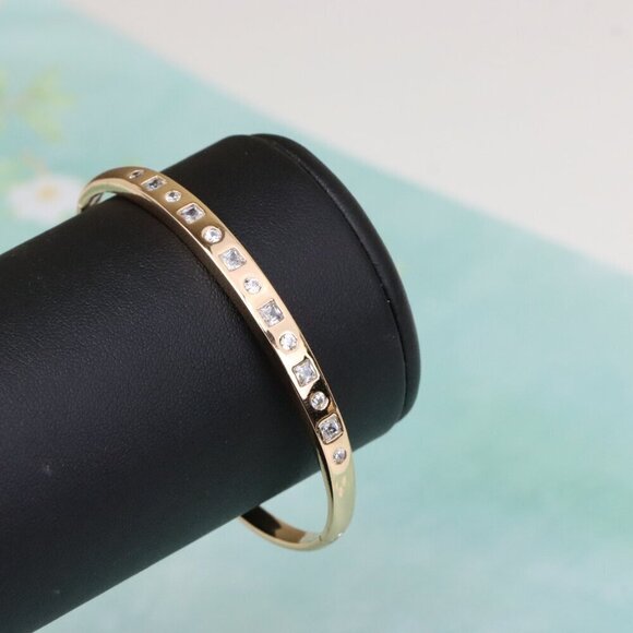 Rose Gold Plated Bangle with Alternating Round & Square Stones, XPBL0548 - Picture 6 of 12